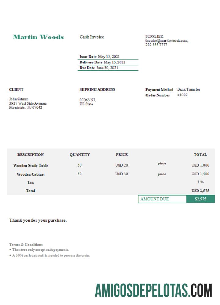 Fatura Martin Woods dos EUA baixar para verificação